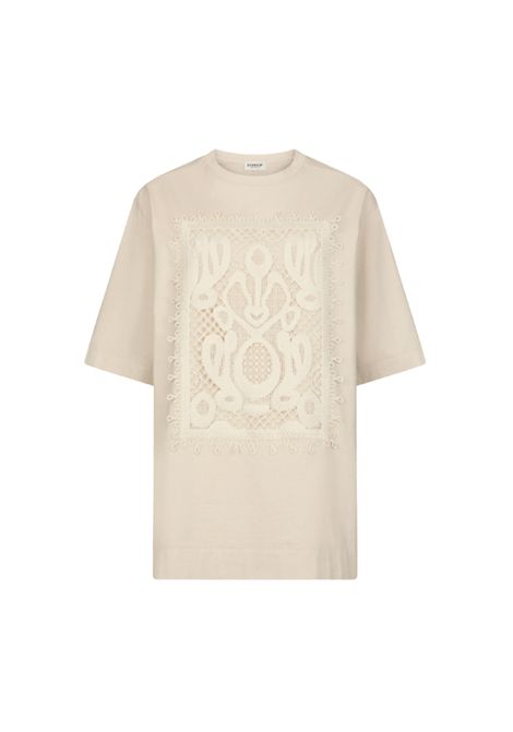 T-shirt Dondup Girocollo Over donna DS031JF0352 XXXW Beige maniche orte patchlogo DONDUP | T shirt | DS031JF0352 XXXW004